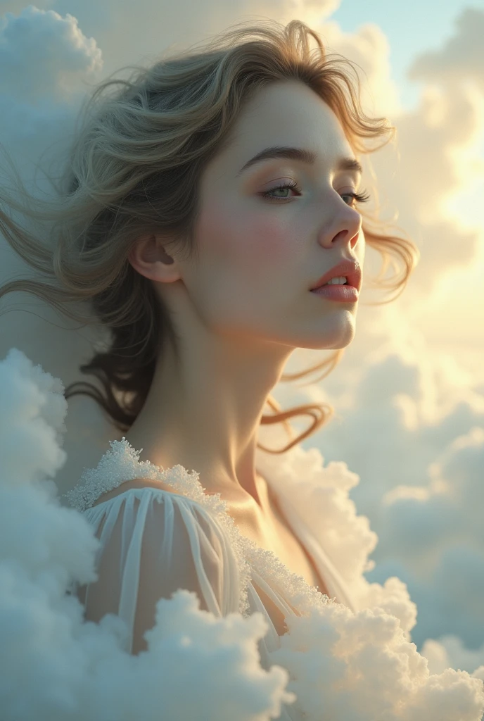Beautiful woman in the clouds

