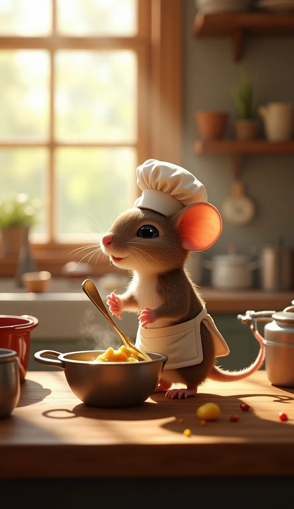 A mouse cooking 