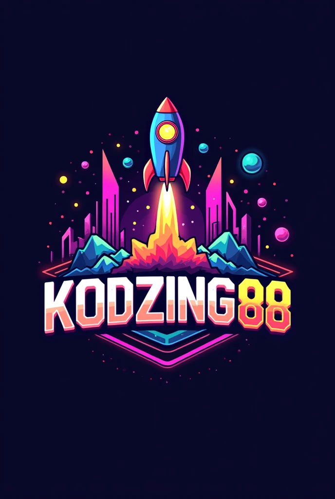Create logo “Kodzing88” about gambling, games, 8 bit, rocket.