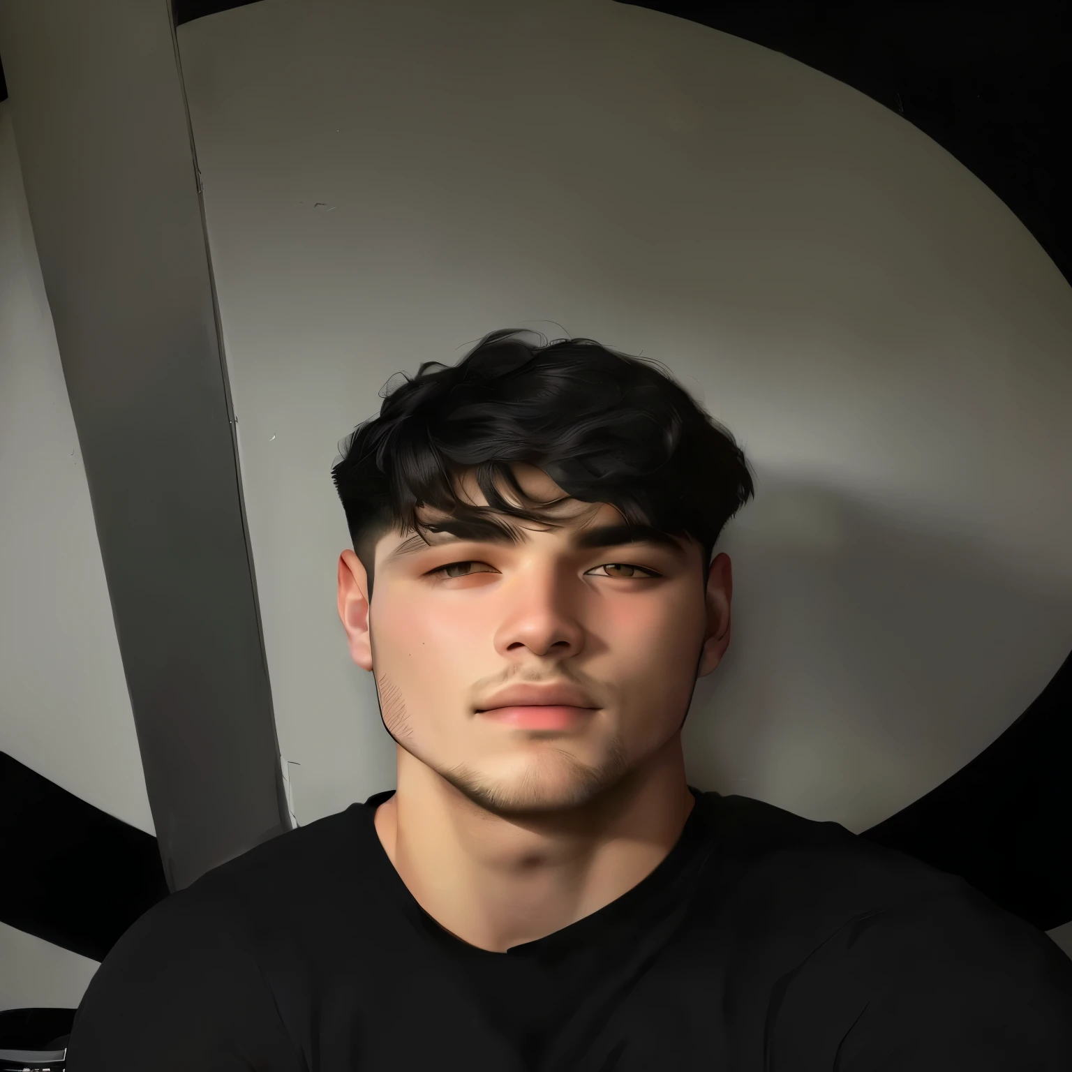 A bearded man in a black shirt sitting in front of a black and white wall, contraction serpentine / ludwig player, profile headshot, damian kryzwonos, julian ope, yo virtual, taken in the early 2020s, half body headshot, profile photo 1024px, Luka Mivšek, Very high quality face, Professional profile photo