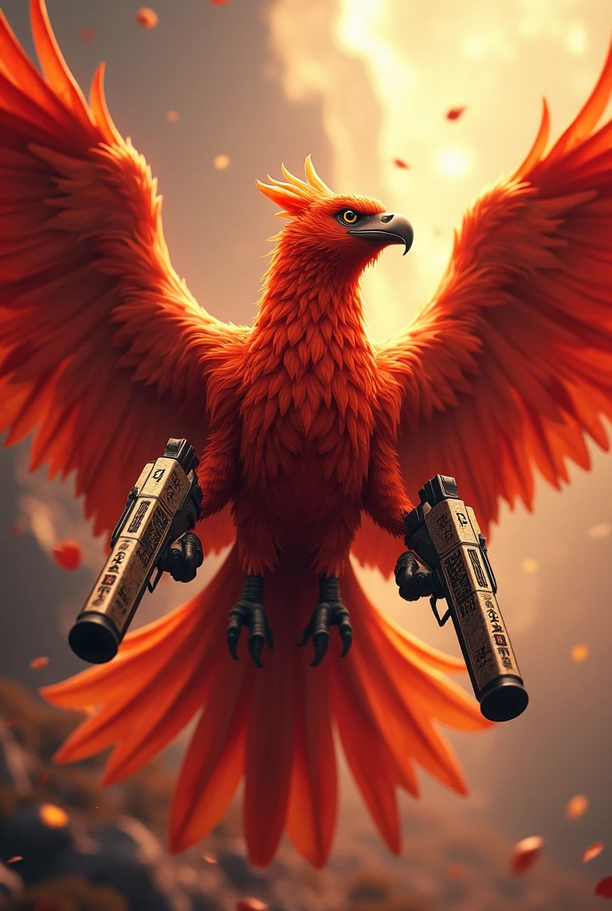 Red animated phoenix magic type with guns only face