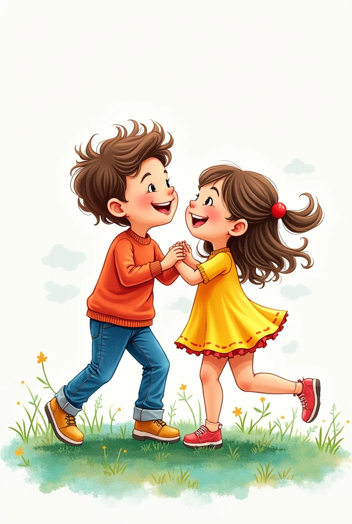 Crayons drawing of  boy and girl 