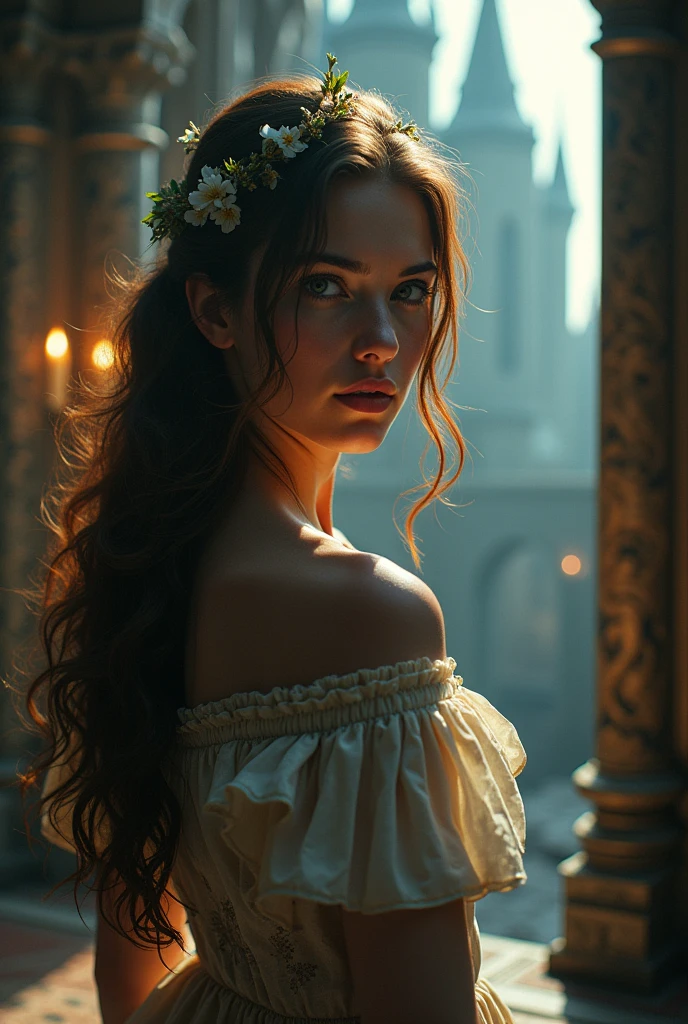In the castle lived a beautiful young woman named Belle, who had been imprisoned by a curse.