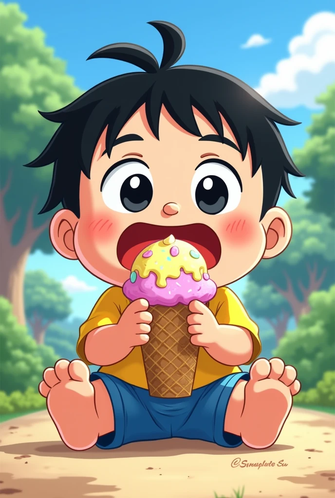 Shinchan eating ice cream