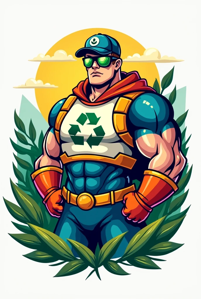 Create a logo for youtube and tiktok about nature, rexiclaje and fitness, unique, original, out of the ordinary but easy to understand, my colorful rainbow type that has to do with my character, project of the youtube and tiktok accounts is called Stiven & Recifit Character:Recifit is a muscular character with a superhero appearance. He has an athletic build and an imposing height.. Wear a garbage collector suit with a modern and colorful design, with a recycling logo on the chest. He has sunglasses and a cap to complete his look..
You already gave me the character, just the logo, no doll, nothing, just the logo