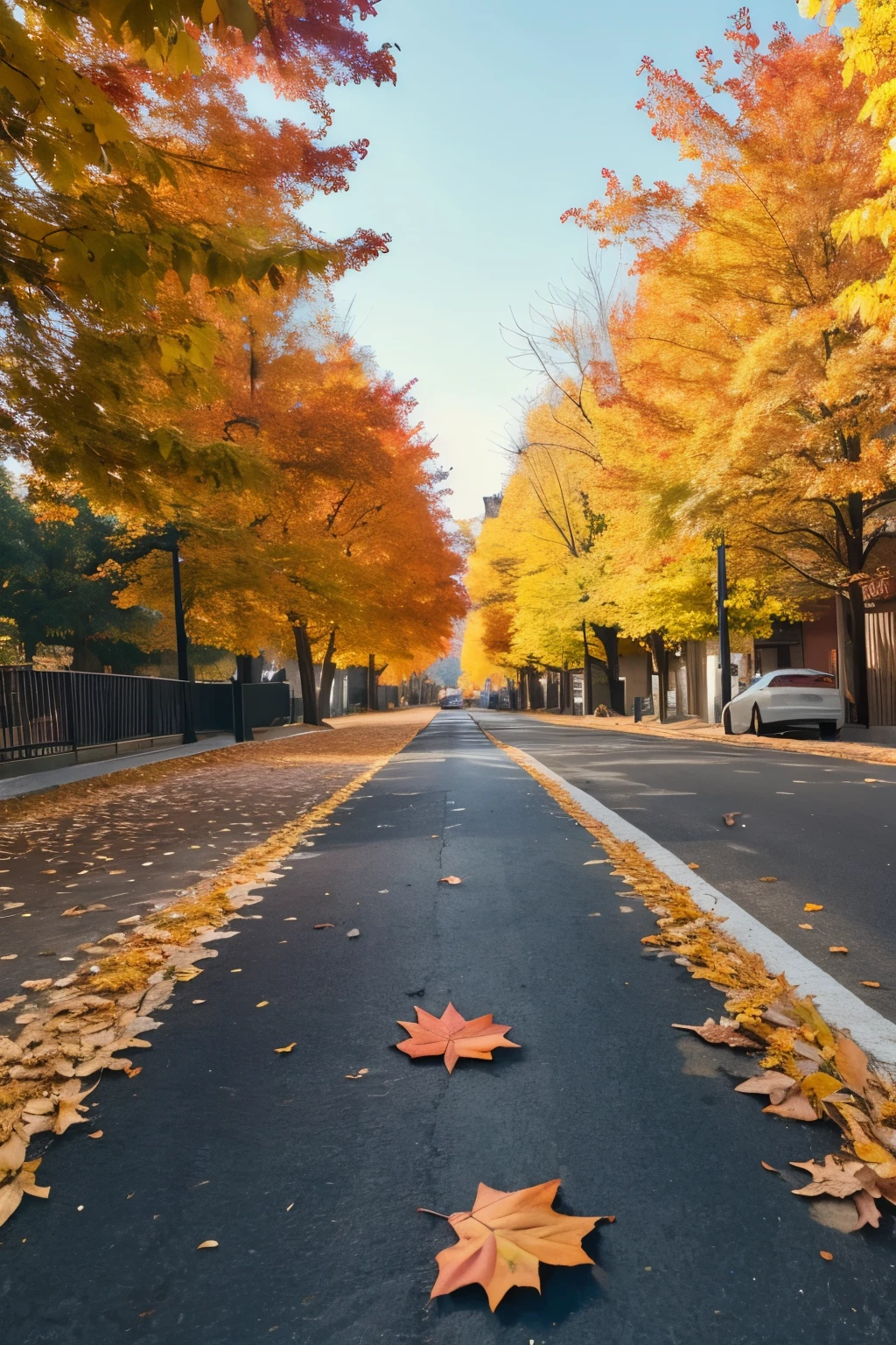 A TREE LEAVES FALLING ON THE STREET AUTUMN VIBES