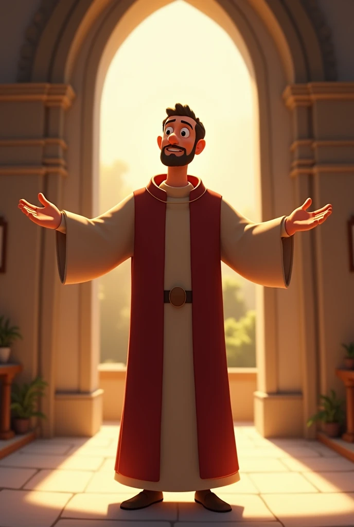 Animated image of Don Bosco opening his arms