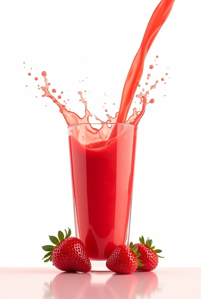 Realistic strawberry juice pouring on white background in the air