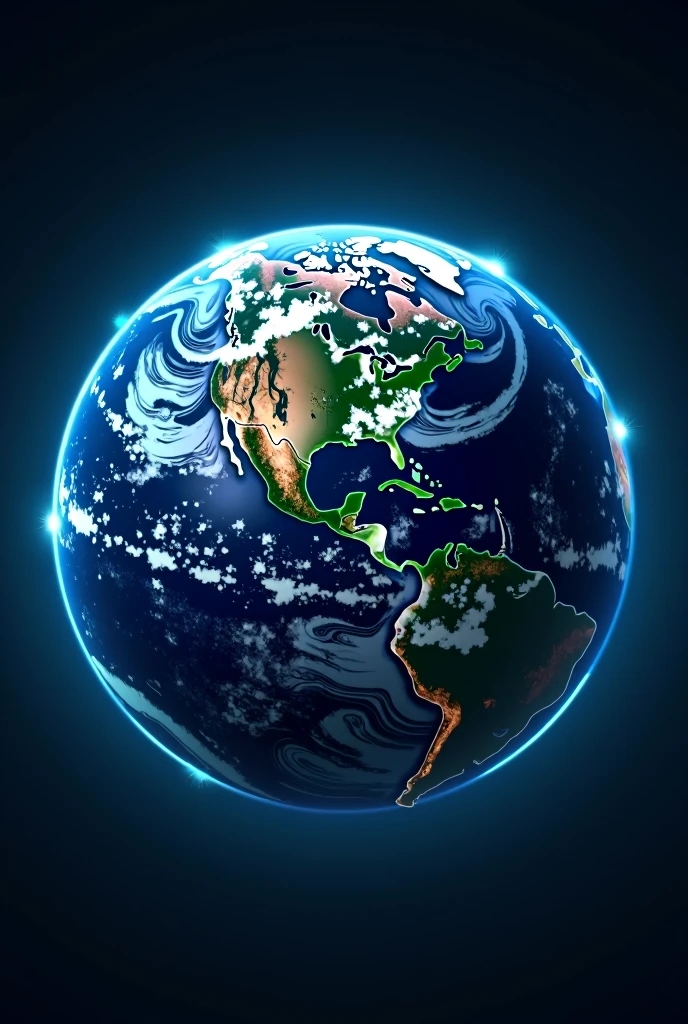 create a 3d image of the earth with glowing blue edges in png
