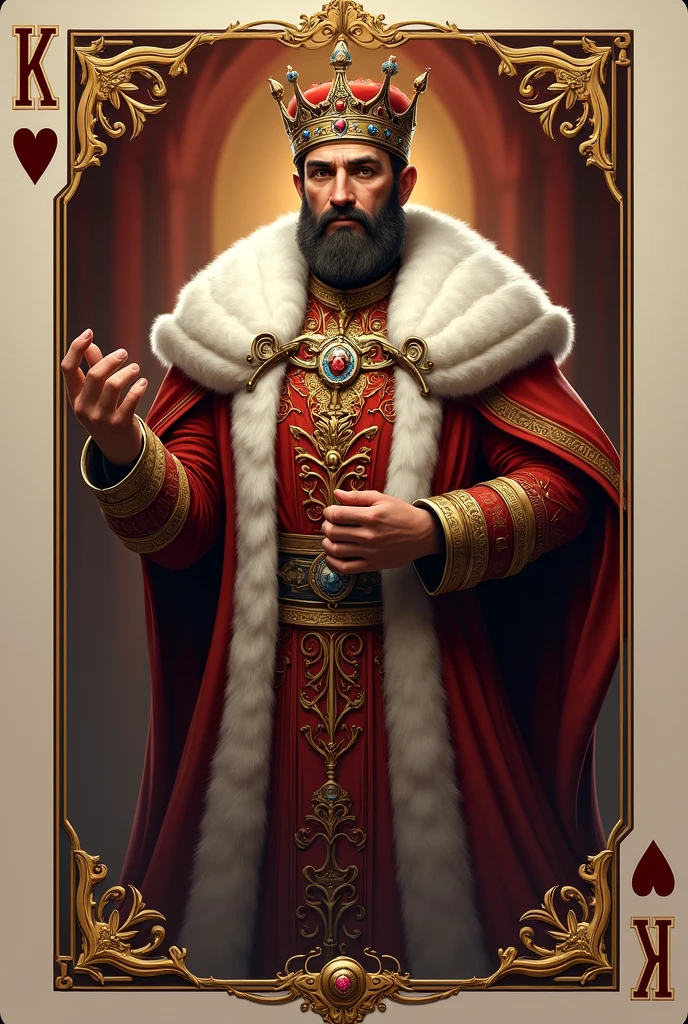 Generate a playing card, k king royalty