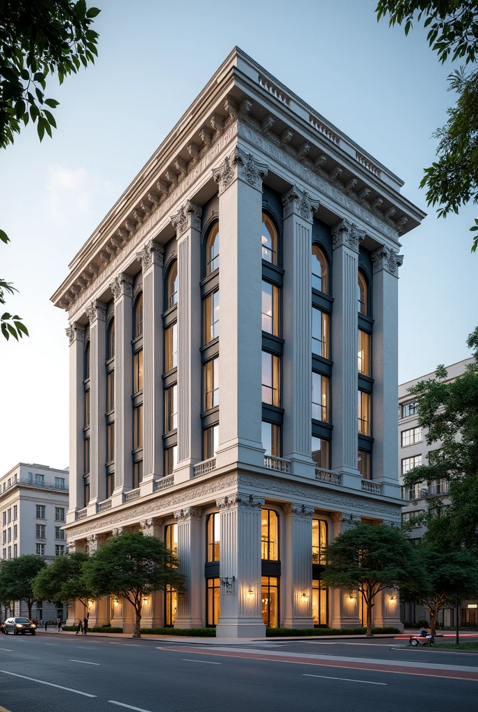 Elegant law office building named FALETA on a street with few people