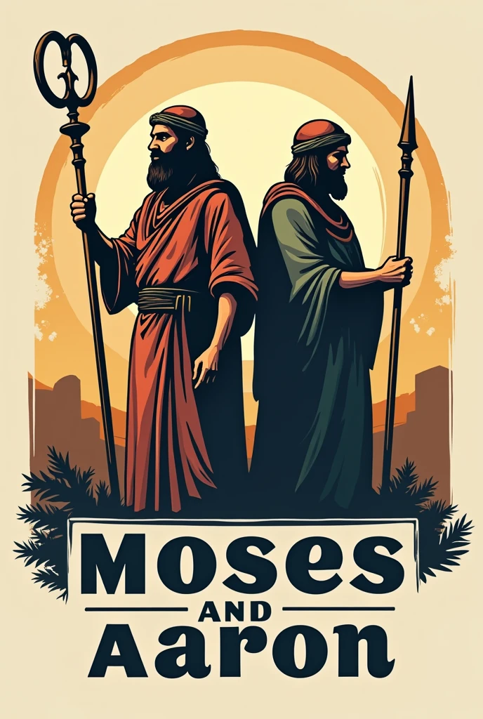 Create a logo of the phrase MOSES AND AARON With graphic design including some of the history 