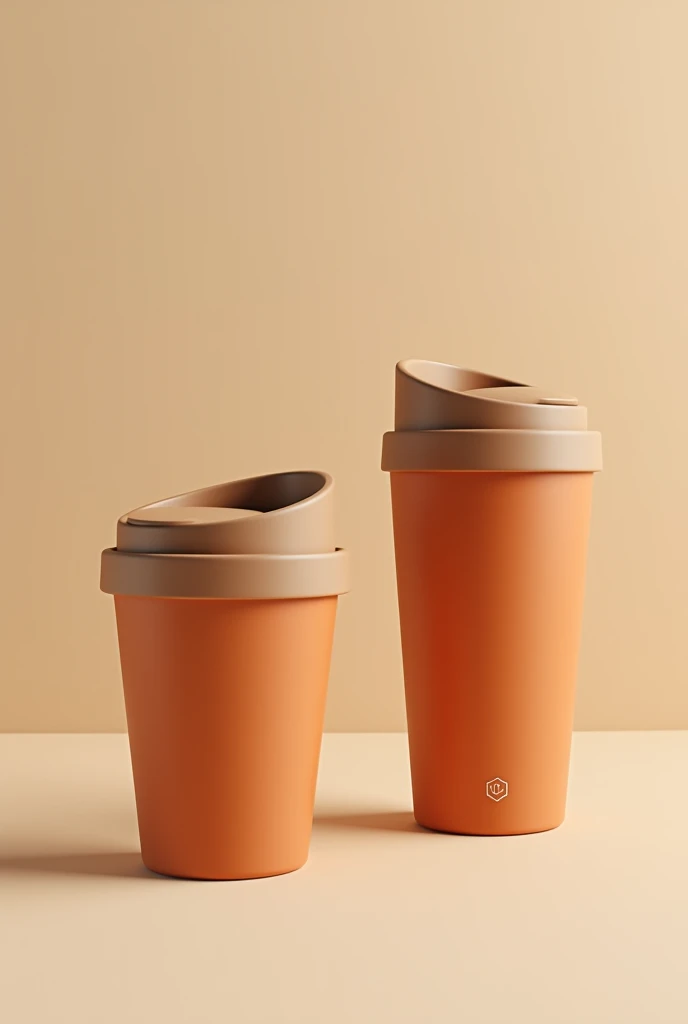 Thermal coffee cup with lid. The top and bottom can be light brown.. The body of the glass in orange color. I need the image of the front and back of the glass