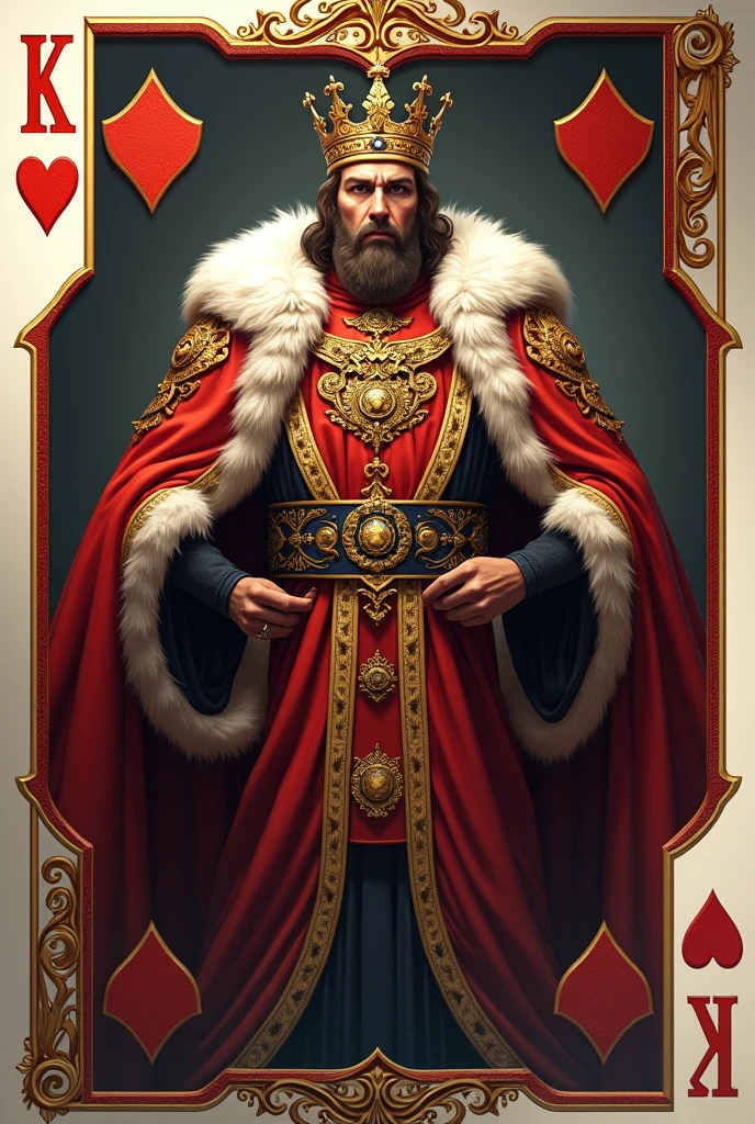 Generate a playing card, k king royalty