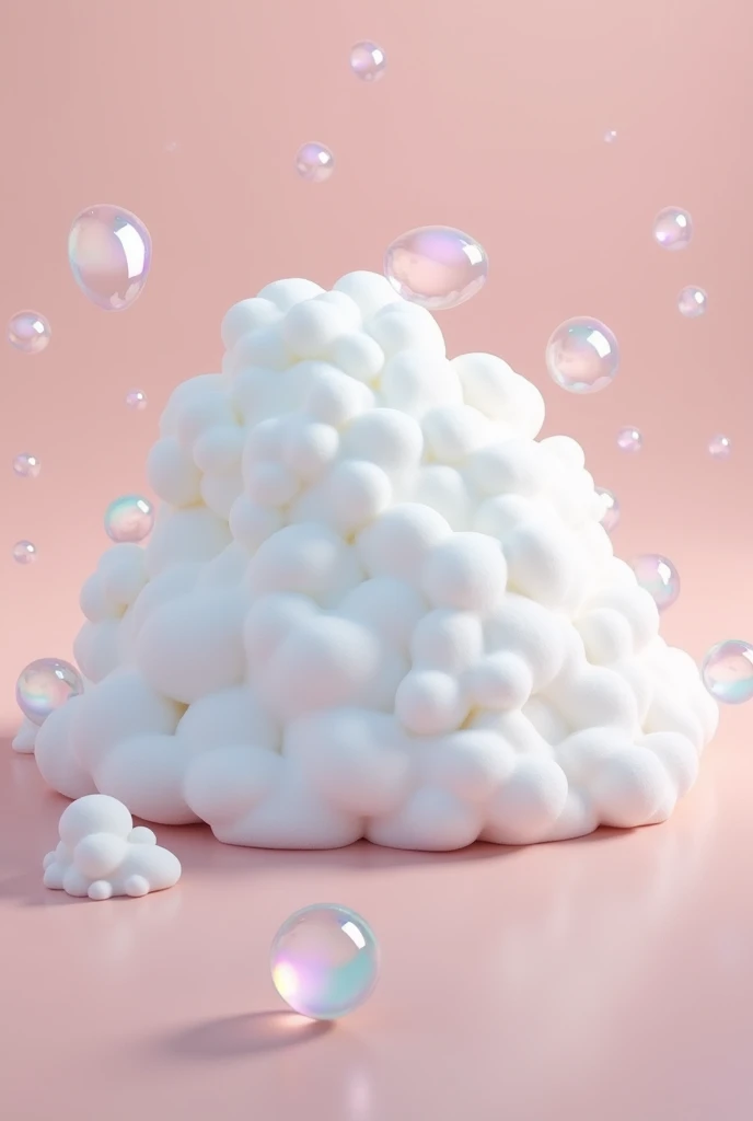 fluffy White round soap foam Made of transparent Bubbles on a flat colored background --ar 16:16 --style raw --stylize 50