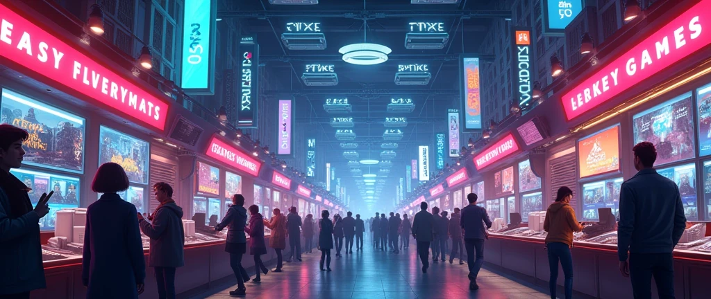 Digital Zone ,Games and Computers , popular market , happy people, buying , money mney money