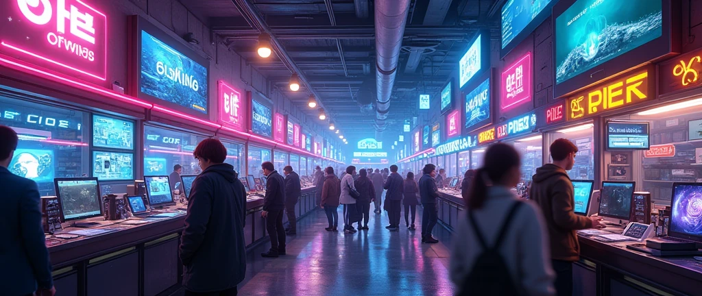 Digital Zone ,Games and Computers , popular market , happy people, buying , money mney money