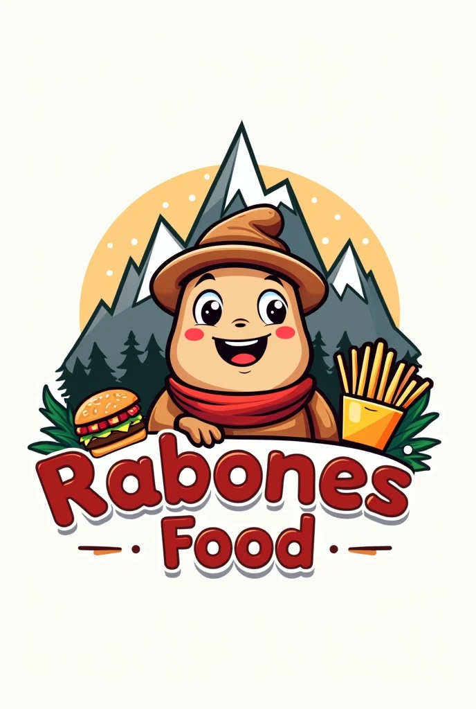 Logo for a fast food restaurant that sells hamburgers and fries , In addition to having to do with the mountain and called "Rabones Food",