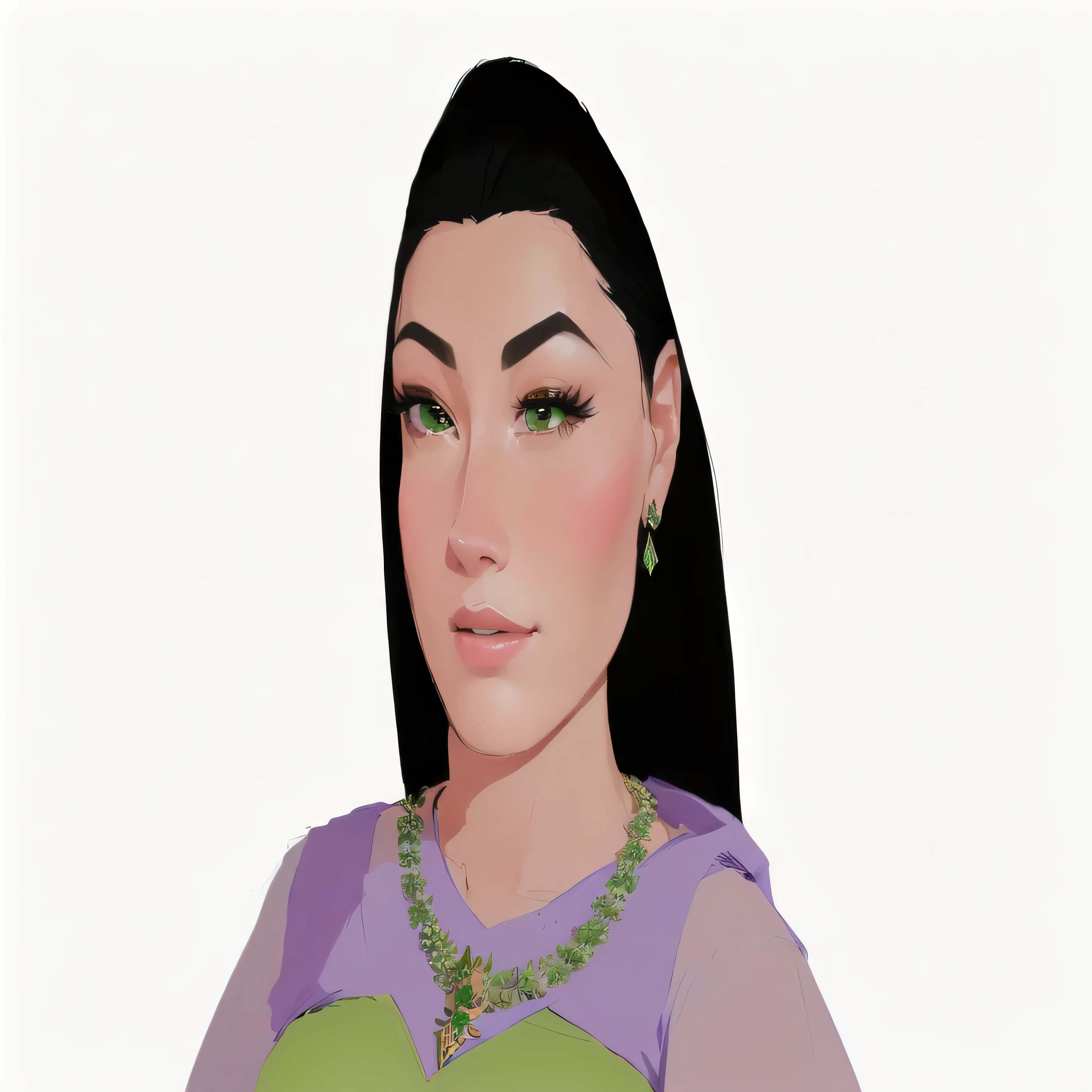 cartoon of a woman with a green necklace and a green dress, ancient libu princess, portrait of modern darna, realistic maya, south east asian with round face, portrait of mulan, wikihow illustration, inspired by reyna rochin, half body portrait of juliana, detailed color portrait, closeup character portrait, animation still, portrait painting of a princess