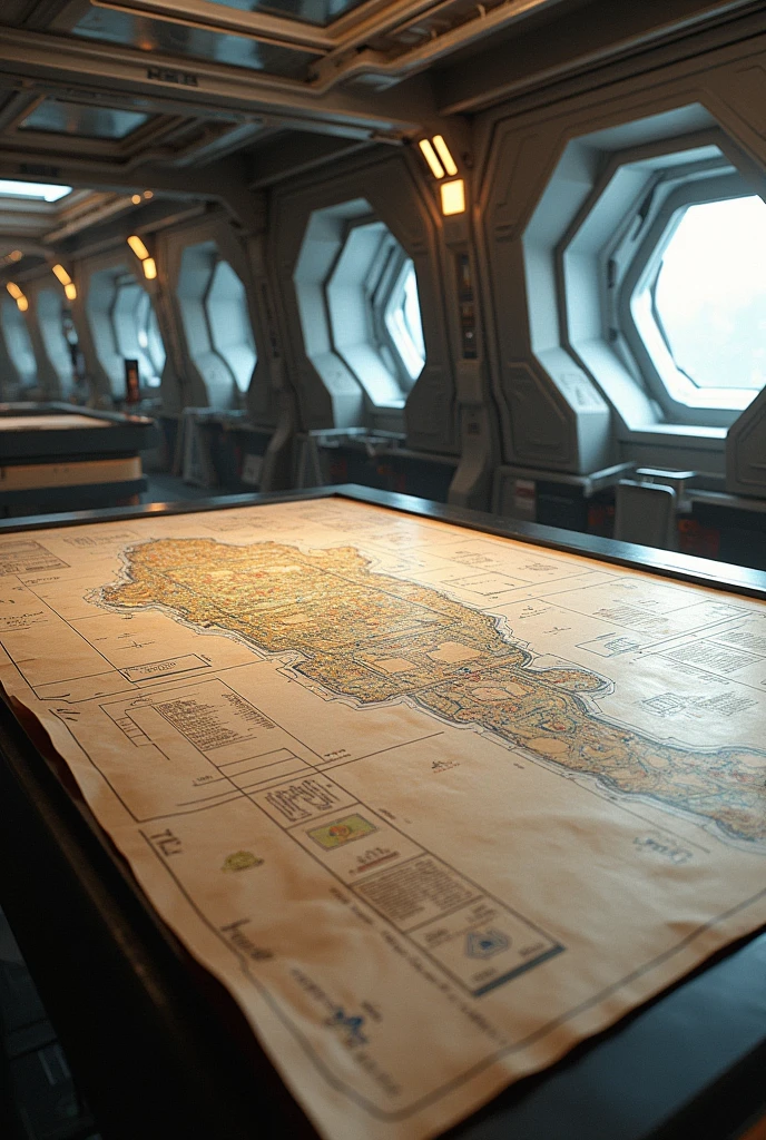 space ship, room with paper map of ship locations 