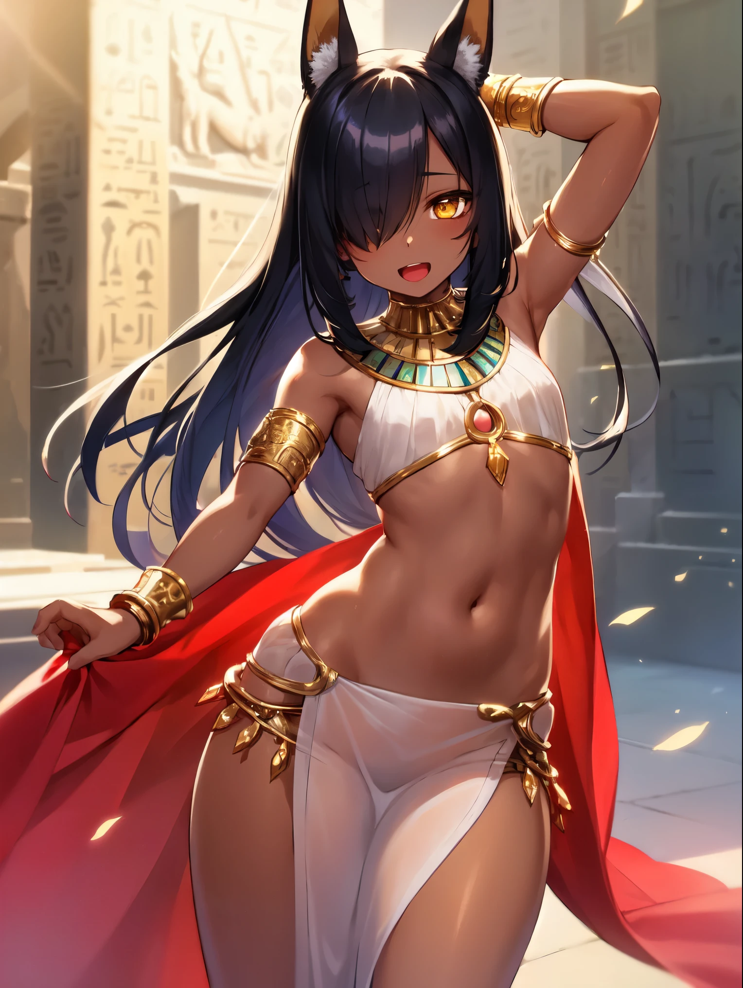 little li from ancient Egypt, ((little loli)),((small tiny body)), petite, ((((6 ye)),

((((anubis ears, anubis girl, anubis)))), (((flat chest))), (((dark hair, black hair, very short hair, tomboy hair, colored inner hair))), ((golden eyes:1.3, big beautiful eyes, perfect eyes)),  ((( tanned skin, lustrous skin:1.5, glossy skin, wet skin,  sweating, shiny skin, shiny body))), (delicate detailed fingers), ((hand consists of a short thumb and four fingers, hand with just five fingers)), hand reference, 

cute, nsfw,

zettai ryouiki, revealing clothing, show skin, ((underboob)), (barefoot,), egyptian outfit, (((bandaged legs))), (((bandaged arms))), (eyes shadow), (egyptian makeup), eyelid makeup, o-ring bottom, o-ring panties, (((pelvis curtain))), (loincloth, detailed outfit), 

dynamic pose, looking at viewer,  angry,  (full height), full body,

outdoors, (egyptian palace, egyptian palace background), detailed background, (oasis, oasis background), extremely detailed background, (puddles everywhere, moss, moss on the background), clouds,

(best quality), (high resolution), (sharp focus), (ultra detailed), (extremely detailed), (extremely high quality artwork), 8k_wallpaper, (extremely detailed CG 8k),(very fine 8K CG), ((hyper super ultra detailed perfect piece)), flawless, (((masterpiece))), illustration,

(dynamic lighting), dynamic light, sunshine, sun rays, god rays, cinematic light, (textile shading) , (cinematic shadow),  vibrant colors,