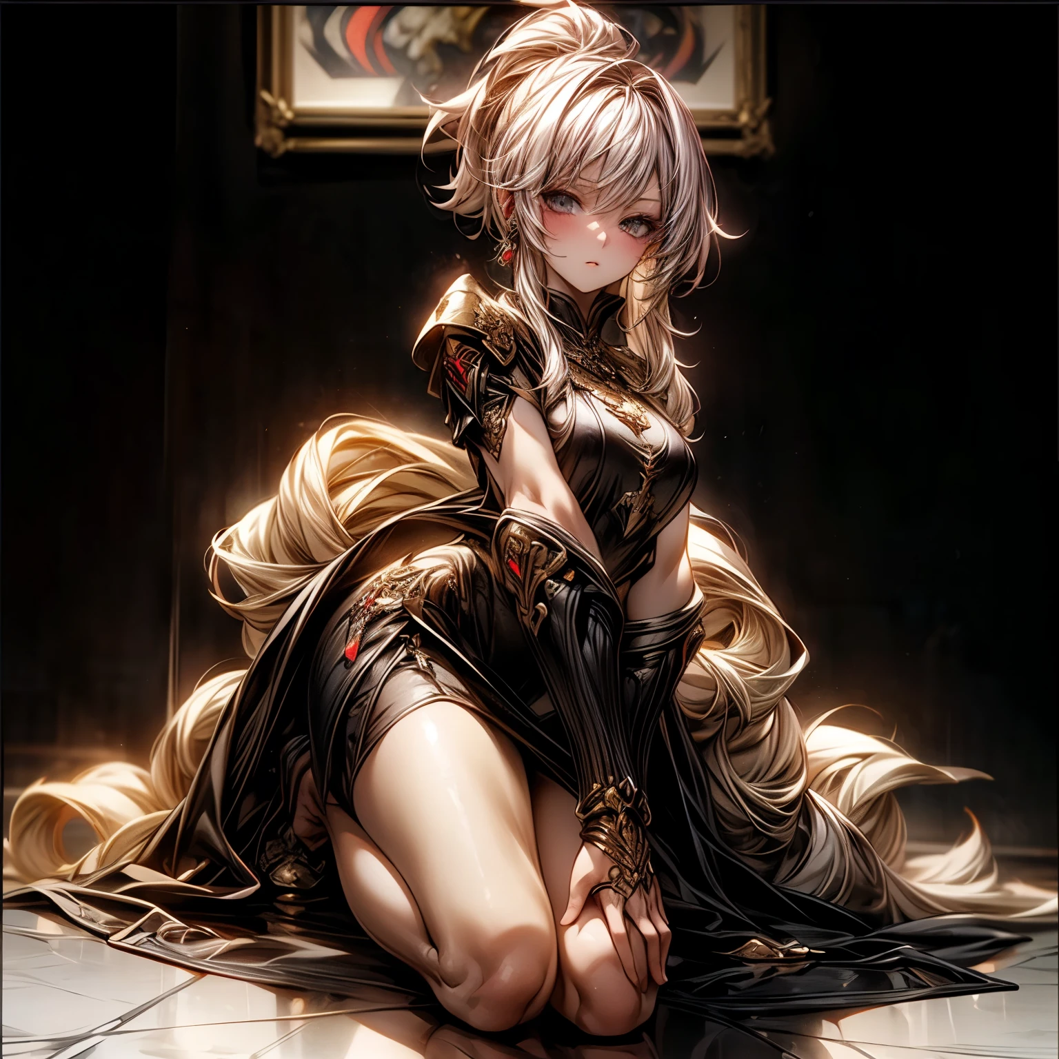 (best quality)), ((Masterpiece)), (details:1.4), 3d, HDR (high dynamic range), an image of a beautiful cyberpunk female, fantasy, Medieval, pink hair, High ponytail, Full body, Beautiful white eyes, จมูกโด่ง, ปากแดง, หน้าอกใหญ่, nvidia RTX, PBR surface, After processing, Anisotropic filtration,depth of field, Maximum clarity and clarity, multi-layered surface, Subsurface scattering, perfect proportions, 8K raw files, ultra detailed, Perfect proportions, volumetric lighting, soft lighting, Holy Paladin, Light Golden Armor, Red dress, glossy skin, intricate silver embroidery, Throne background, jewely, ต่างหู, นิ้วมือสมบูรณ์,