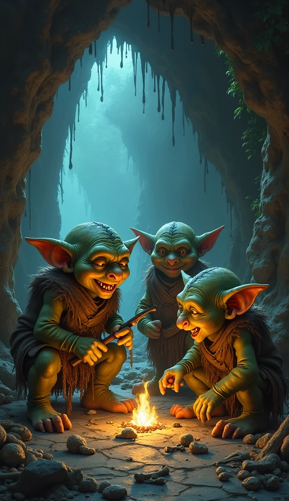 cave setting, light particles, goblin, short stack, red eyes, long ears, bald, male, group,
(by braeburned:1.3), (by wfa:0.5), [by bzeh]