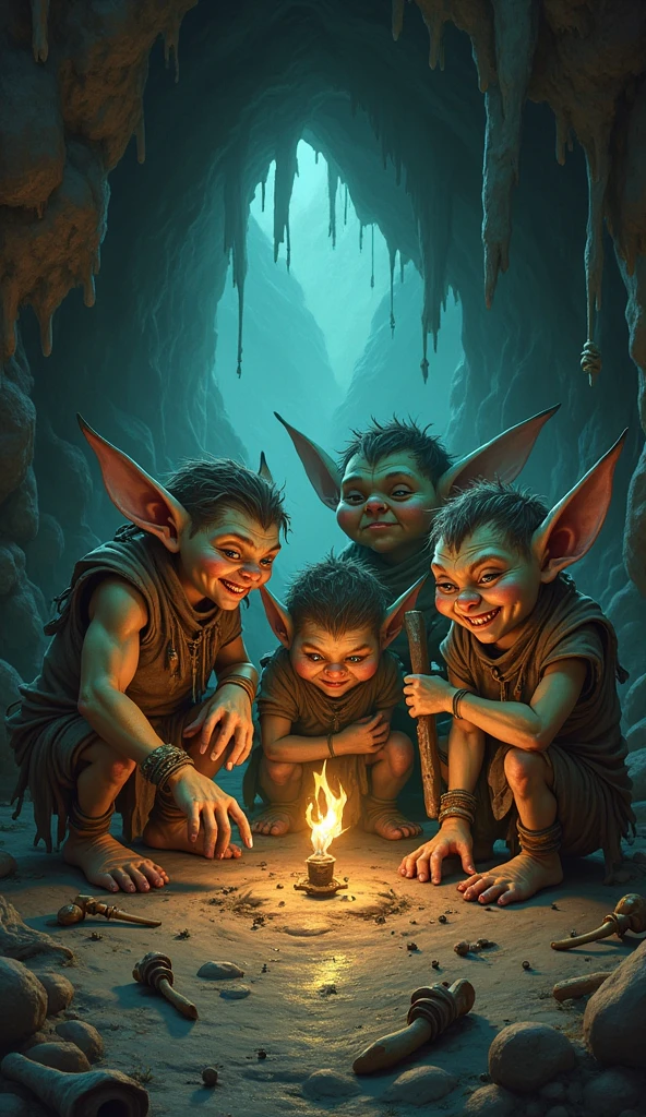 In the cave,Little male goblins