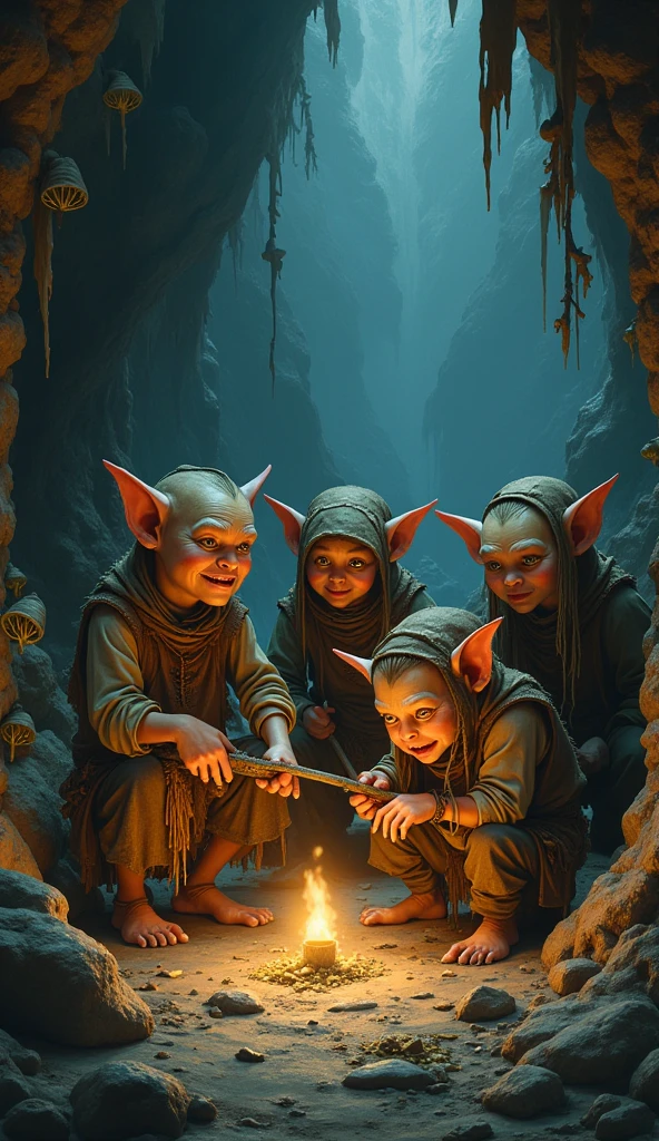 In the cave,Little male goblins