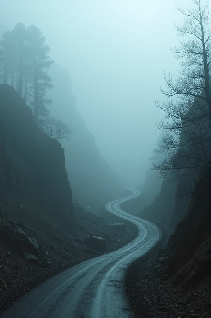 Footage of mist-covered roads and landslides