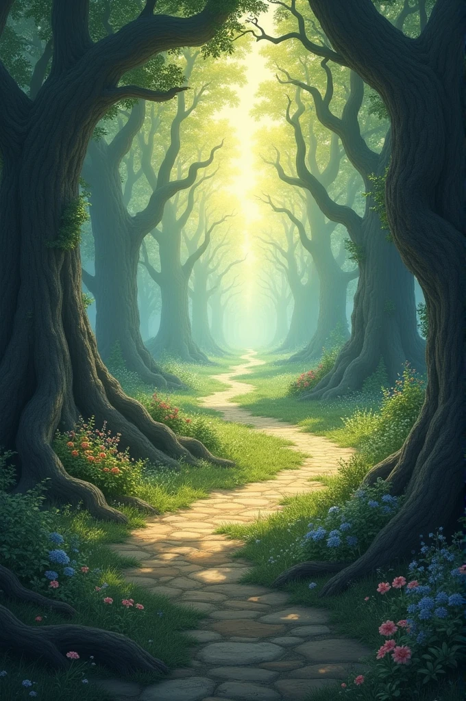 Create two paths, a path of light, peace and kindness and a dark path, black and dark 