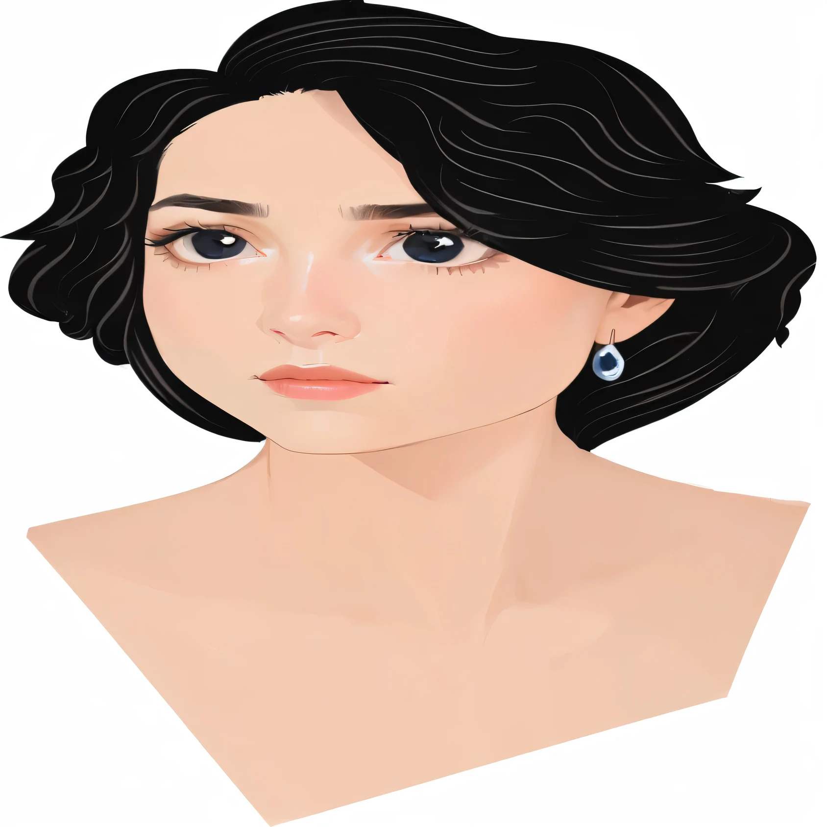 illustration of a woman with a sad look on her face, woman with black hair, face female portrait, realistic female portrait, woman human face, beauty woman with detailed faces, woman with porcelain skin, detailed attractive face, detailed face of a woman, up face with 1 9 2 0 s hairstyle, detailed illustration portrait, woman's face, digital illustration portrait, she is grand mother's 80 years old