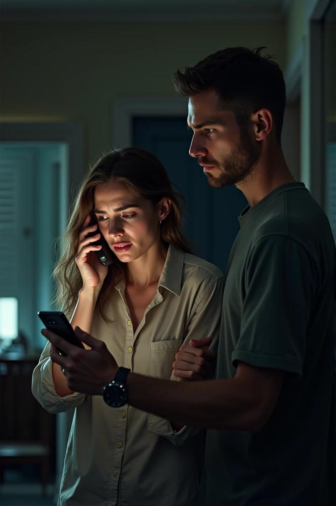 Man and desperate woman calling the police