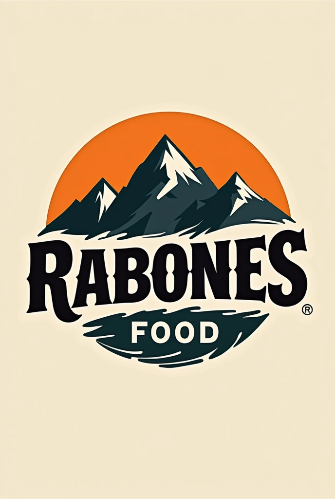 Logo for a fast food restaurant that sells hamburgers, French fries and hot dogs, In addition to having to do with the mountain and called "Rabones Food",