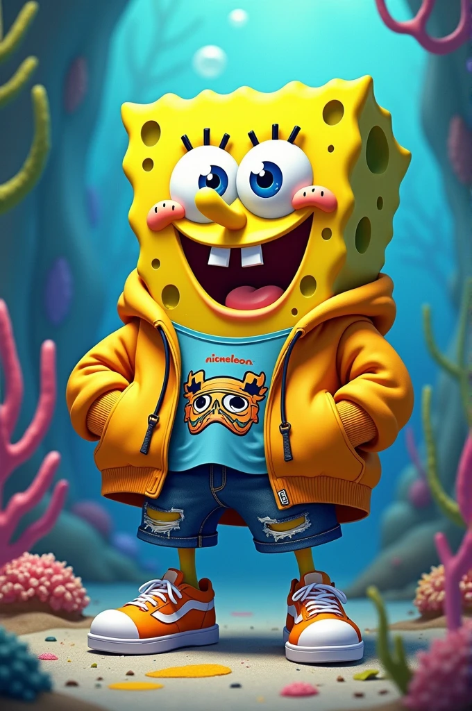 Draw Spongebob with drip clothes