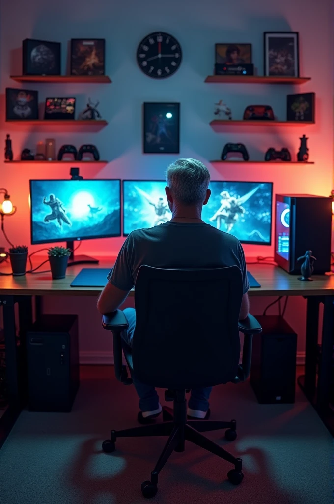 A men sitting in his gaming setup room