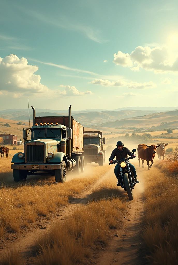 Trucks,farms, motorcycles, cattle