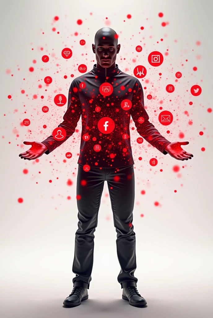 generate a person with social networks in their hands with red details 