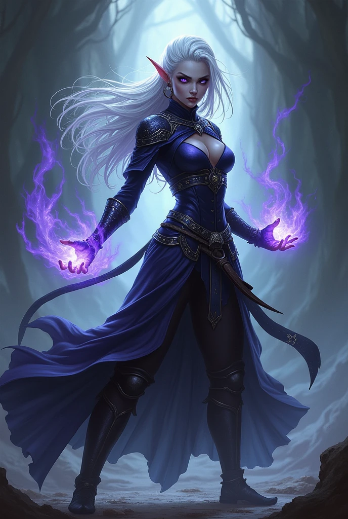 Female Drow Elf Monk Cleric in fighting stance