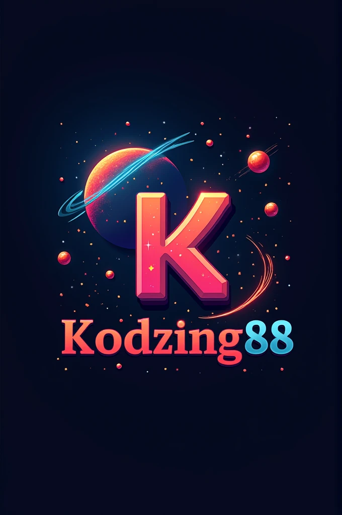 Create logo “Kodzing88” about gambling, game 8 bit and space. Alphabet “Kodzing88” in the middle. More game 8 bit