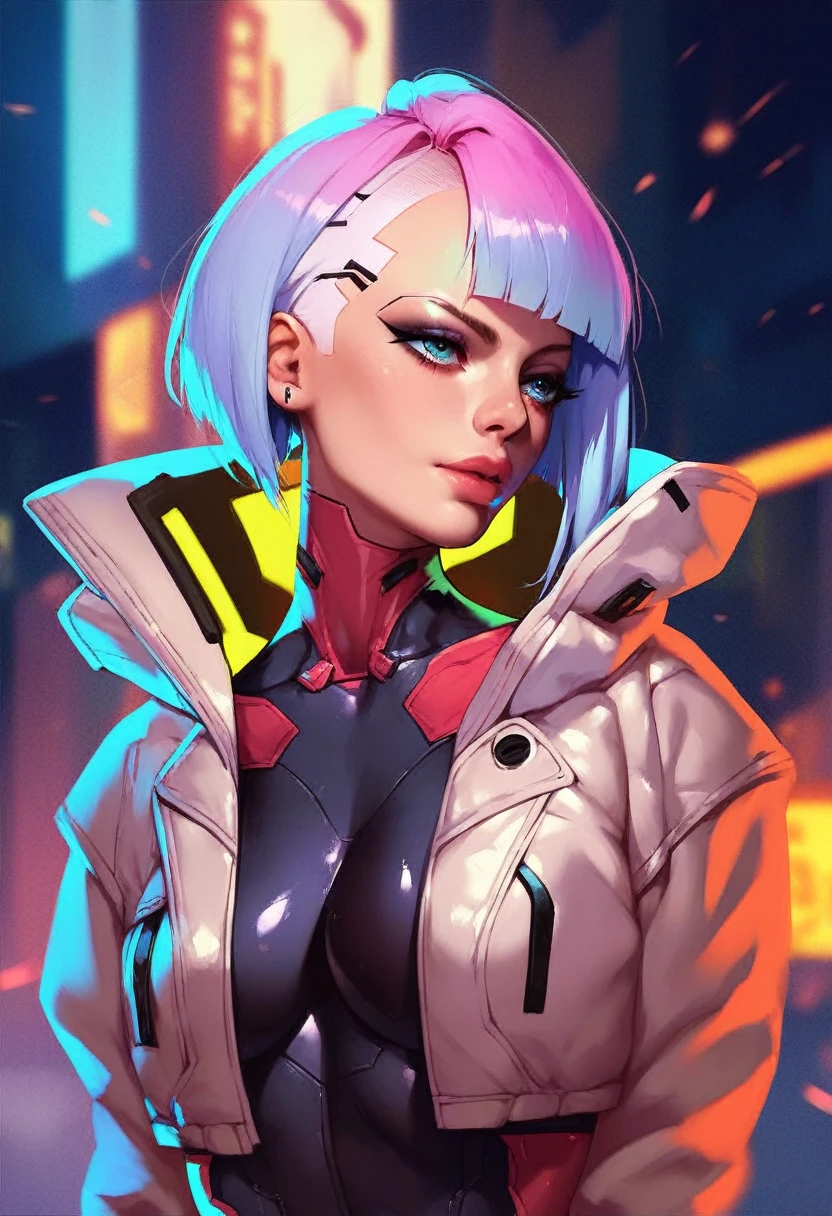 score_9,score_8_up,score_7_up,score_6_up,score_5_up,score_4_up lucyna \(cyberpunk\),bodysuit, white open jacket,