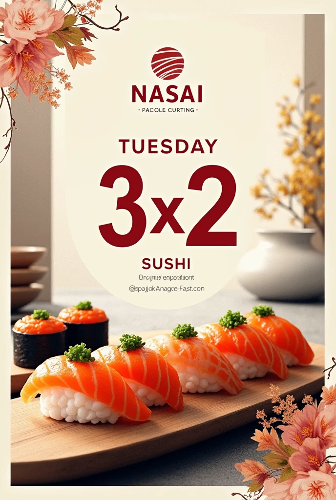 Flyer Tuesday 3x2 sushi promo at our restaurant called nasai
