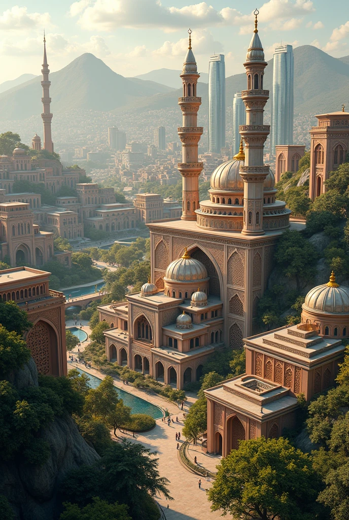 Draw a indo islamic town
From above , modern