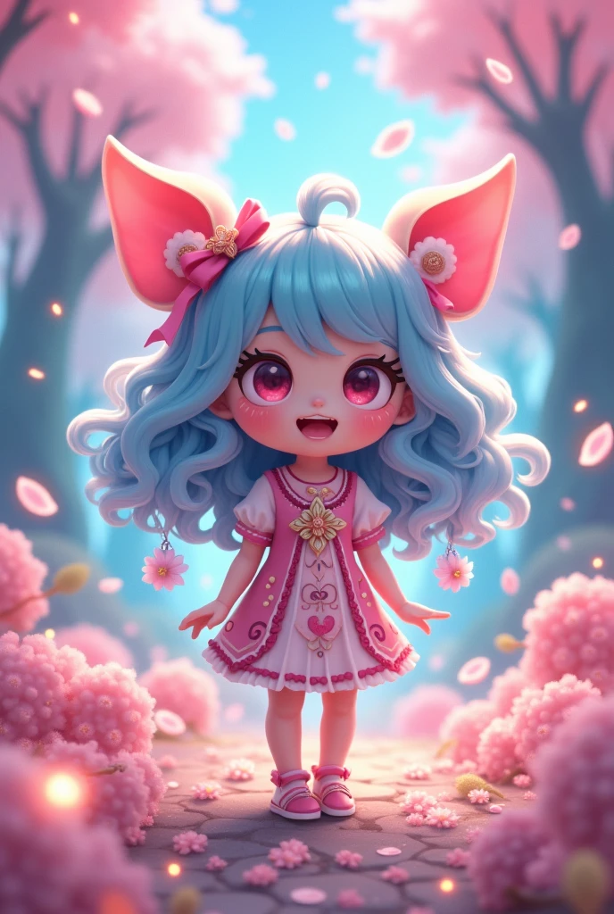 Pink child dragon with lilac hair wearing a purple skirt and white shirt and a tiara holding her hair anime
