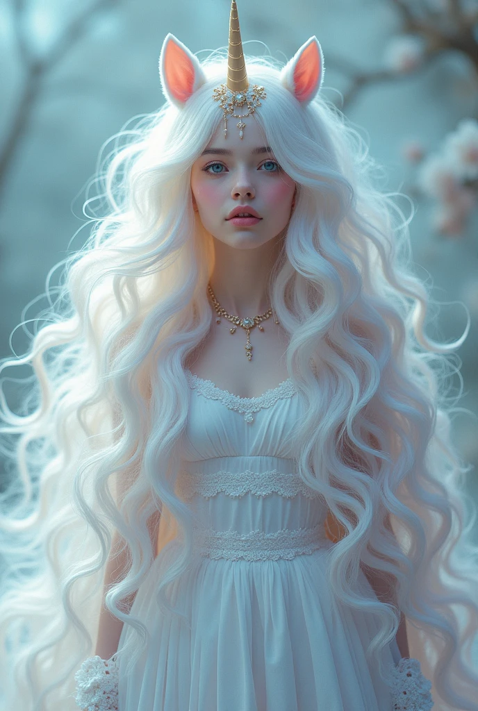  white girl as a unicorn with unicorn hair all over from head to toe full body. 