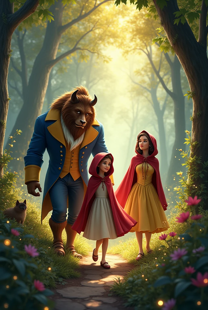 the beautiful, the beast and little red riding hood embarked on an adventure through the magical forest