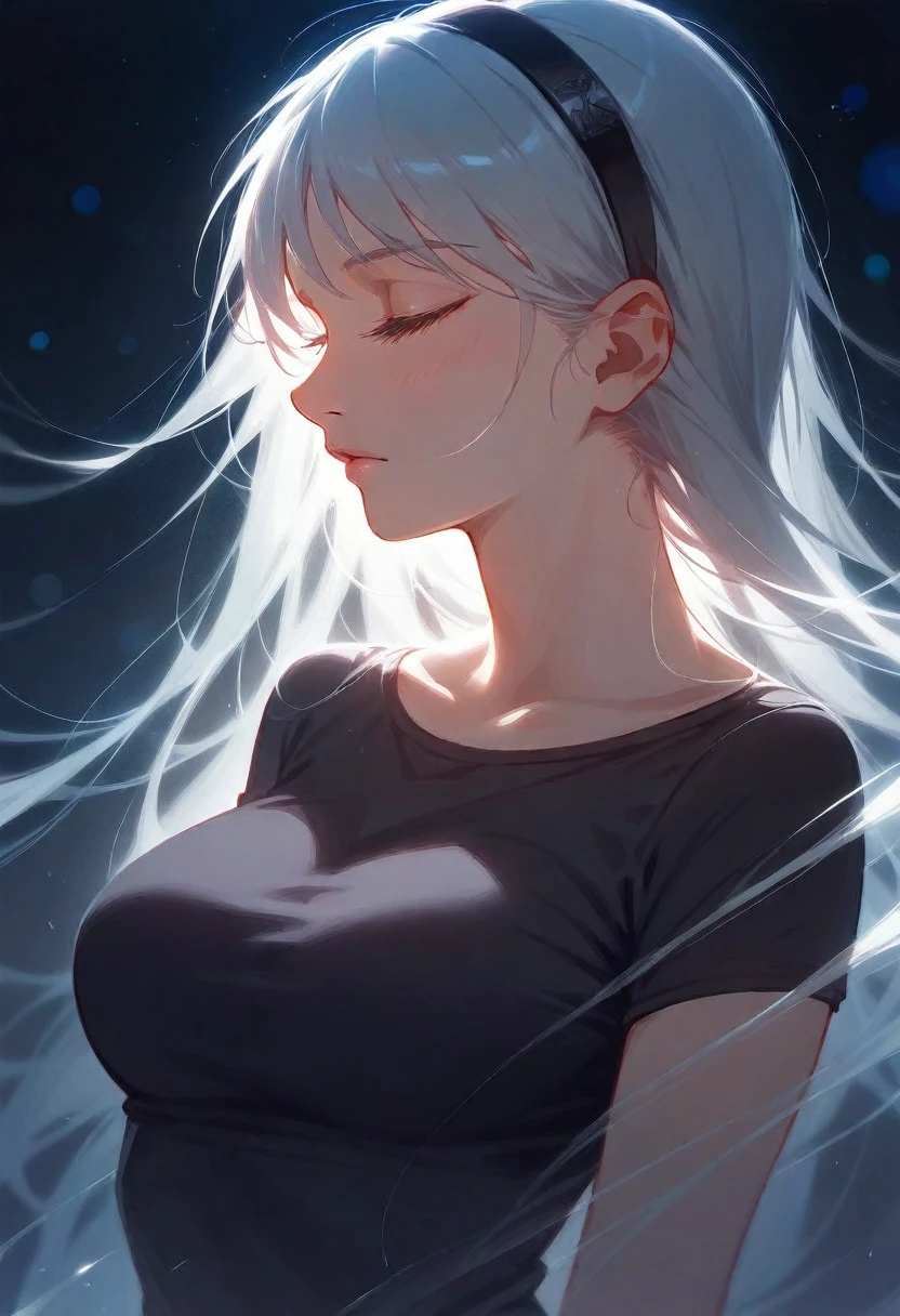 a woman with a hair band and a black top is standing in front of a dark background, 8k artgerm bokeh, ilya kuvshinov. 4 k, ross tran 8 k, anime. soft lighting, digital art ilya kuvshinov, artwork in the style of guweiz, breathtaking ilya kuvshinov