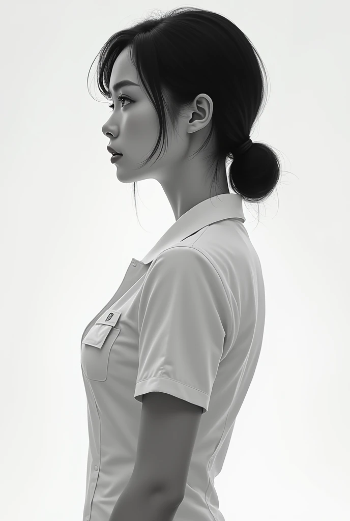 Monochrome、Beautiful Japanese woman in medical uniform