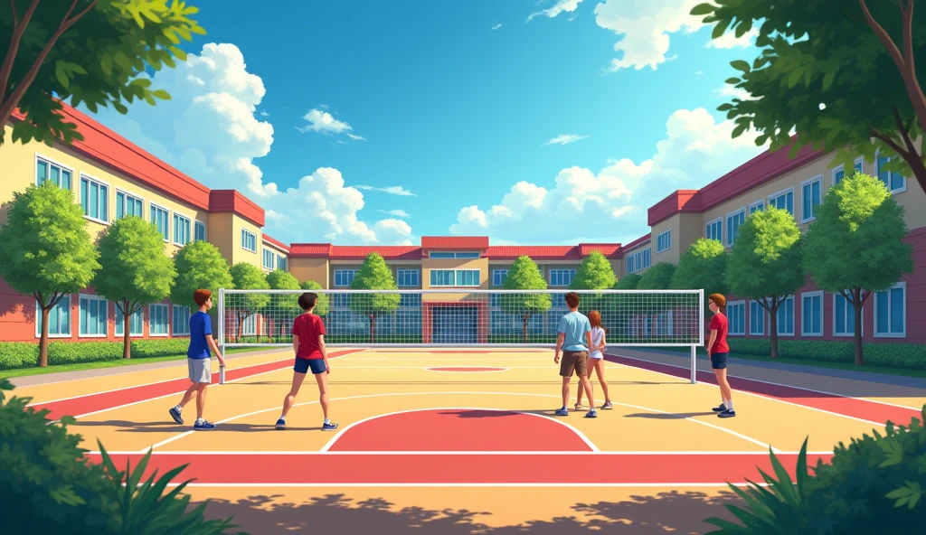 volleyball court in the school area wallpaper
