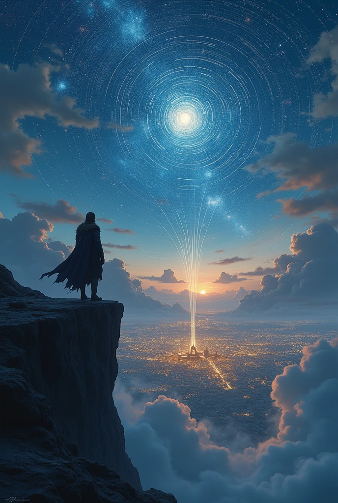 Eirik stood at the edge of the cliff, gazing at Asgard below. The city’s lights intertwined with the cosmic display above, creating a mesmerizing tapestry of wonder. Prophecies spoke of this night when the celestial path would align, signaling a time of change. Asgard's fate intertwined with the heavens, and Eirik, the chosen guardian, felt the weight of destiny upon him. With a resolute heart, he prepared to unlock the ancient power hidden within the stars, ready to protect his city from the approaching shadows.